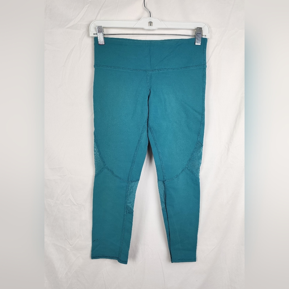 Alo Yoga Mesh Trimmed Teal Capri Leggings sz S Gym Workout Athleisure